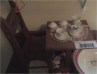 Tea set, child's play chair and table