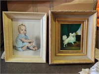 Framed Dog Painting and Baby Print