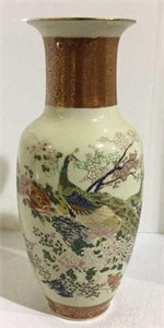 Porcelain peacock themed mantle vase by Satsuma