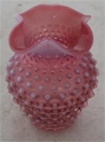 Fenton Opalescent Cranberry Hobnail Vase