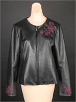 Jaclyn Smith Classic Embroidered Leather Jacket- L