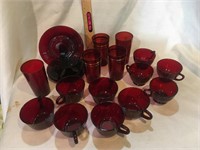 Ruby glass - (4) Smaller Cups, (4) Tumblers,