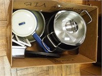 One box of of cookware: pots, pans and more