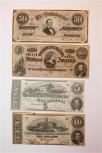 4pcs Antique 1863-1864 Confederate Notes