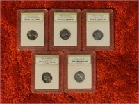 Lot of 5 Slabbed Jefferson Nickels