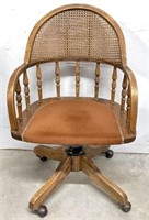 Cane Back Vintage Swivel Office Chair on Casters