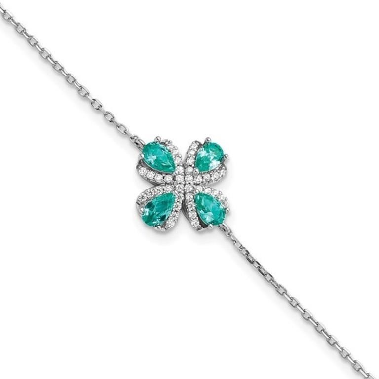 Sterling Silver Teal Crystal Flower Bracelet