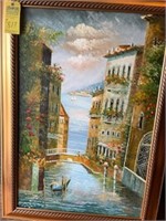 ARTWORK / OIL ON CANVAS - HOUSES ON CANAL WITH WAL