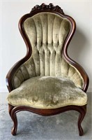 Green Upholstered Antique Victorian Parlor Chair