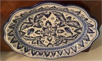 Large "Talavera" Blue & White Ceramic Platter