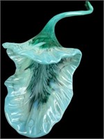 Hand blown Green/ teal Glass flower.  16" long