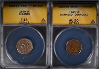 1859 INDIAN CENT ANACS F15 DETAILS &