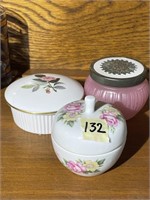 2 Small Lidded Dresser Boxes and Avon Jar