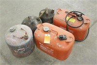 (2) MARINE FUEL TANKS, WITH (3) GAS CANS