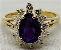 14KT YELLOW GOLD 1.70CTS AMETHYST & .60CTS DIA.