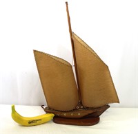MCM Wooden Sailboat W/Parchment Sails Lamp
