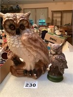 2 Ceramic Owls (large one is chipped)