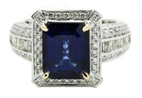 14kt Emerald Cut 7.08 ct Sapphire & Diamond Ring