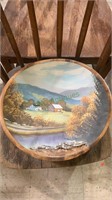 Hand painted wood bowl, house and barn by the