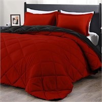 Reversable King Size Comforter Set, Red and Black