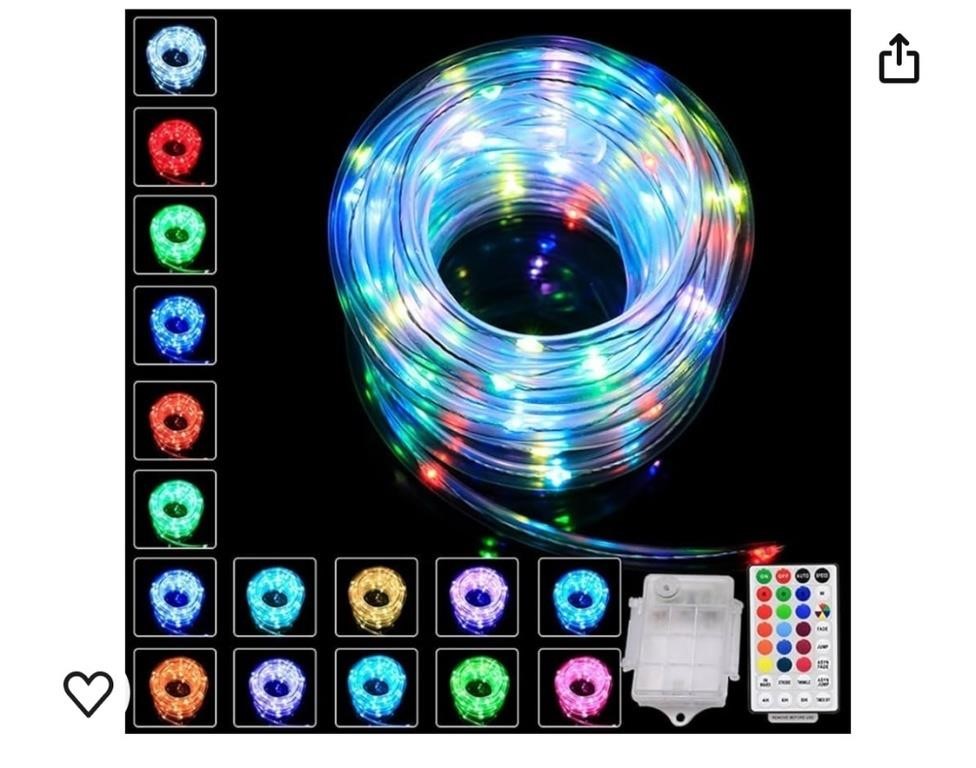 100 LED Rope Lights Battery Operated, 33FT