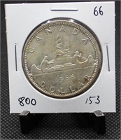 1966 Canadian Voyageur Dollar 80% Silver $1