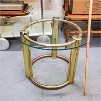 Round Glass Top Table With Metal Gold Colored Base