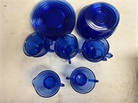 Blue plates, cups, cream & sugar