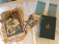 1940 Mason  Masonic Bible, metal emblem, etc.
