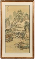 FRAMED CHINESE LANDSCAPE WATERCOLOR ON SILK