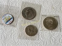 4 vintage coins us  74D ike error, 2000 half, ++