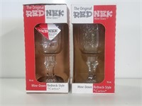 2 Red Neck Wine Glasses