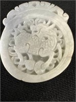 Rare white jade carved dragon medallion. 1-3/4