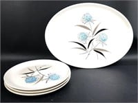 3 Stetson Blue Thistle Plates & 1 Oval Platter