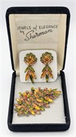 Signed "Sherman"  Leaf Brooch And Earring Set