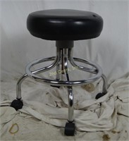 Adjustable Rolling Chrome Stool W/ Padded Seat