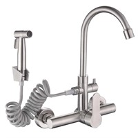 Wall Mount Kitchen Faucet 8 Inch Faucet Brushed Ni