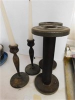 Pair wooden 9" candlesticks - pair 11" spinning