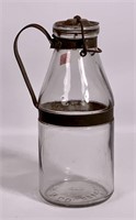 Milk bottle, AGS & Co., pat 1898, tin handle &