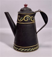 Toleware coffee pot, decorated, 5.5" base, 9" tall