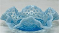 Fenton Blue Opal Hobnail Crimp Dish