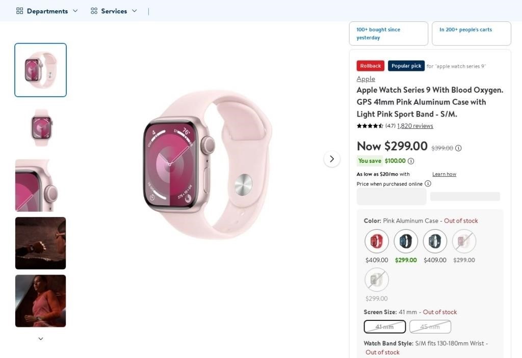 O474  Apple Watch Series 9, GPS 41mm Pink.