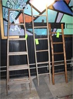 (2) Wooden Ladders, (1) Prop Vintage Ladder