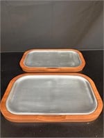 Brookstone Stainless Steel & Wood Serving Tray