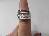 Sterling sz6.75 Ring w/ 3layers stones