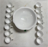 Vtg McGee Concord Milk Glass Punch Bowl 14 Cups