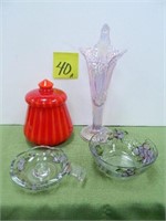 (3) Mosser Glass Pieces - Vase, Hurrican Lamp -