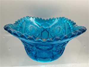 Vintage blue pressed glass bowl