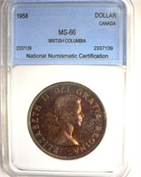 1958 Dollar NNC MS66 British Columbia