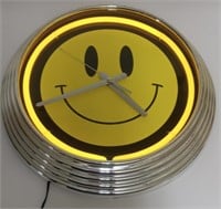 1950s Neon Style Happy Face Wall Clock